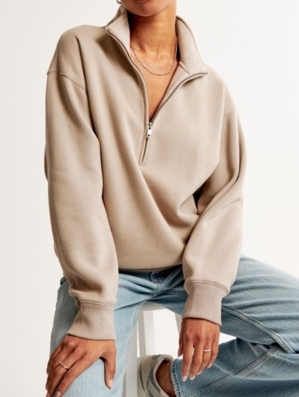Abercrombie & Fitch Womens’s Oversized Half-Zip Pullover Sweater - Taupe Size Sm